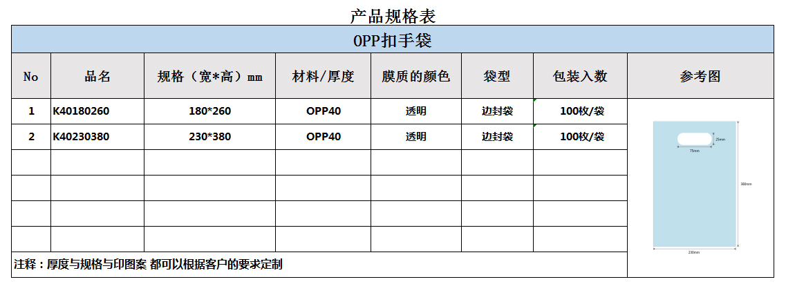 現(xiàn)貨OPP扣手袋100張/包